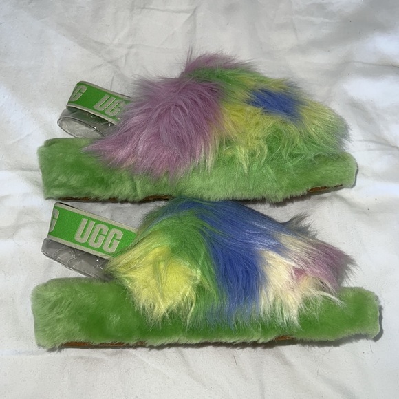Ugg Australia Womens Green and Yellow Oh Yeah Fluff Sandal Size 8 - Picture 3 of 6